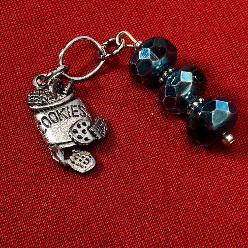 Silver Tone Cookie Jar‎ Charm With Blue Beads